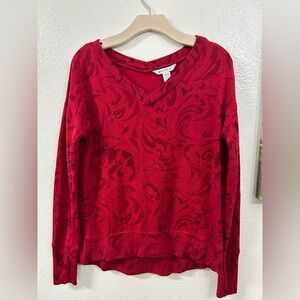 Athleta Women's Size XS Coaster Luxe V-Neck Sweatshirt Agate Paisley Red